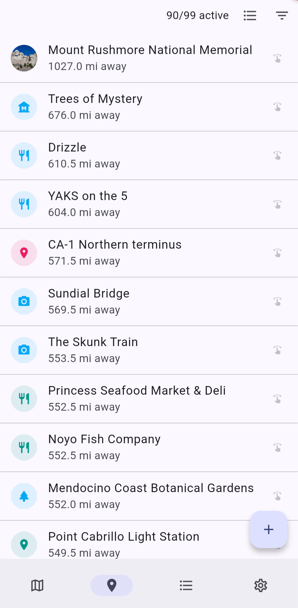 POI list view